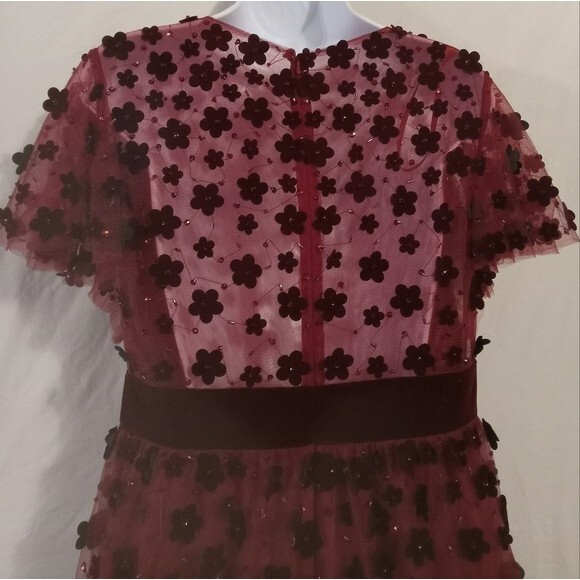 Mac Duggal Floral Applique Midi Cocktail Dress in Maroon - Picture 16 of 16